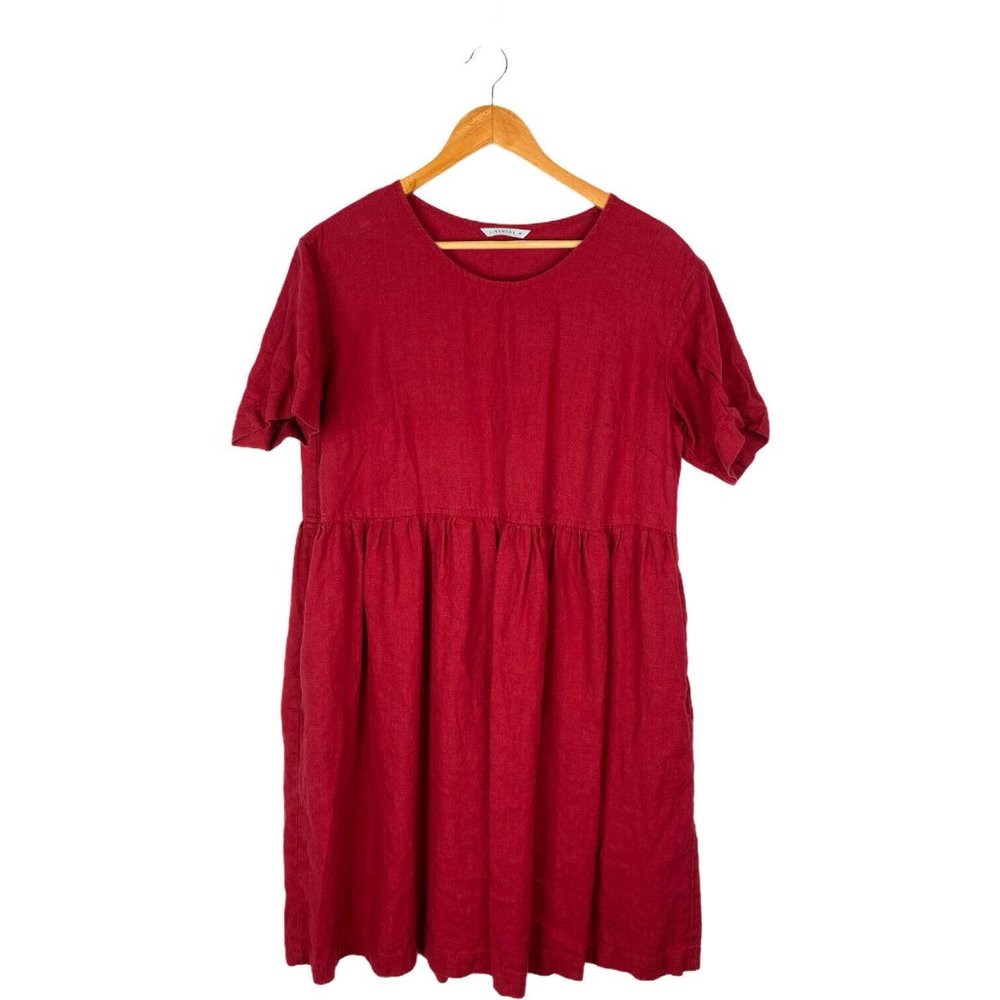 Linenfox Womens Red A-Line Babydoll Dress Size M